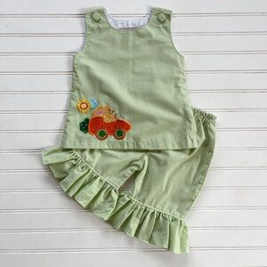 HANDMADE KIDSVILLE EUC Bunny Carrot Embroidered Appliqué Gingham Set